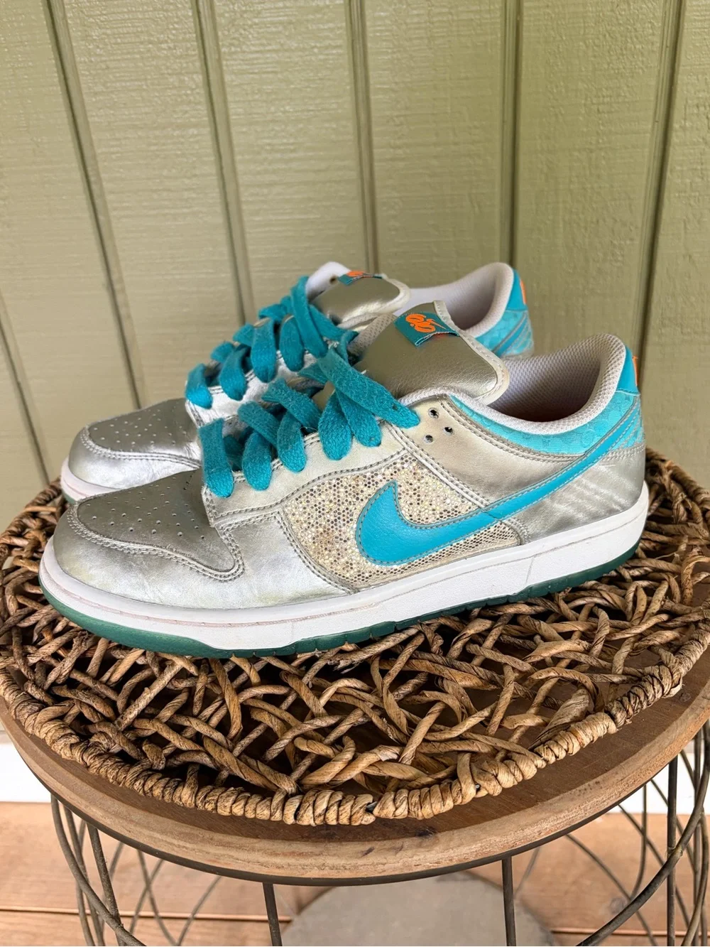 VTG 2011 Nike Dunk Low Premium 6.0 Metallic Turquoise Orange 454760-048 Sz 9